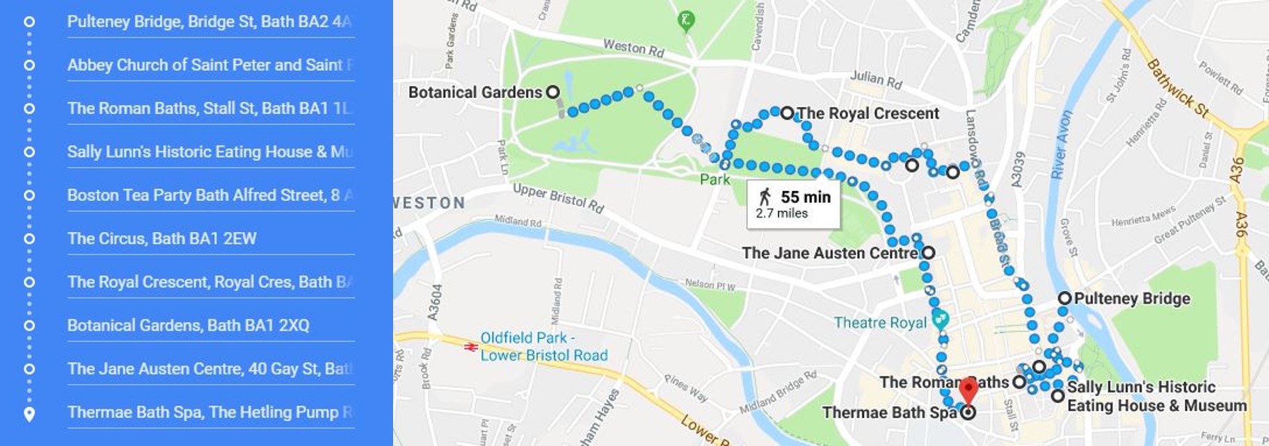 Walking Tour of Bath - Map Route