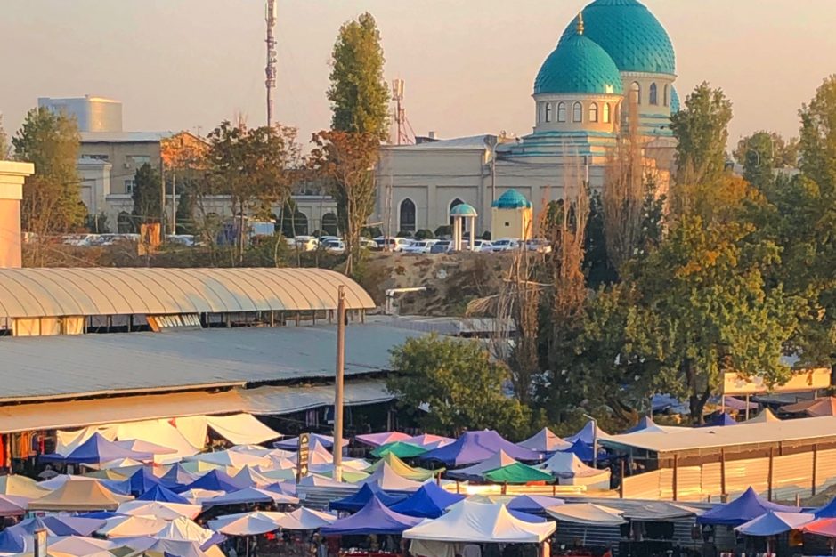 Tashkent - blue domes against a sunset