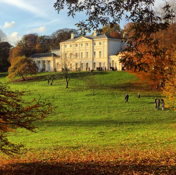 November 2019 - Kenwood House on Hampstead Heath surrounded by trees with autumnal leaves.
