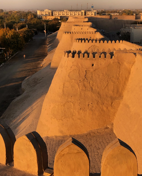 October 2019 - the walls of Khiva, turning orange in the late afternoon sun.