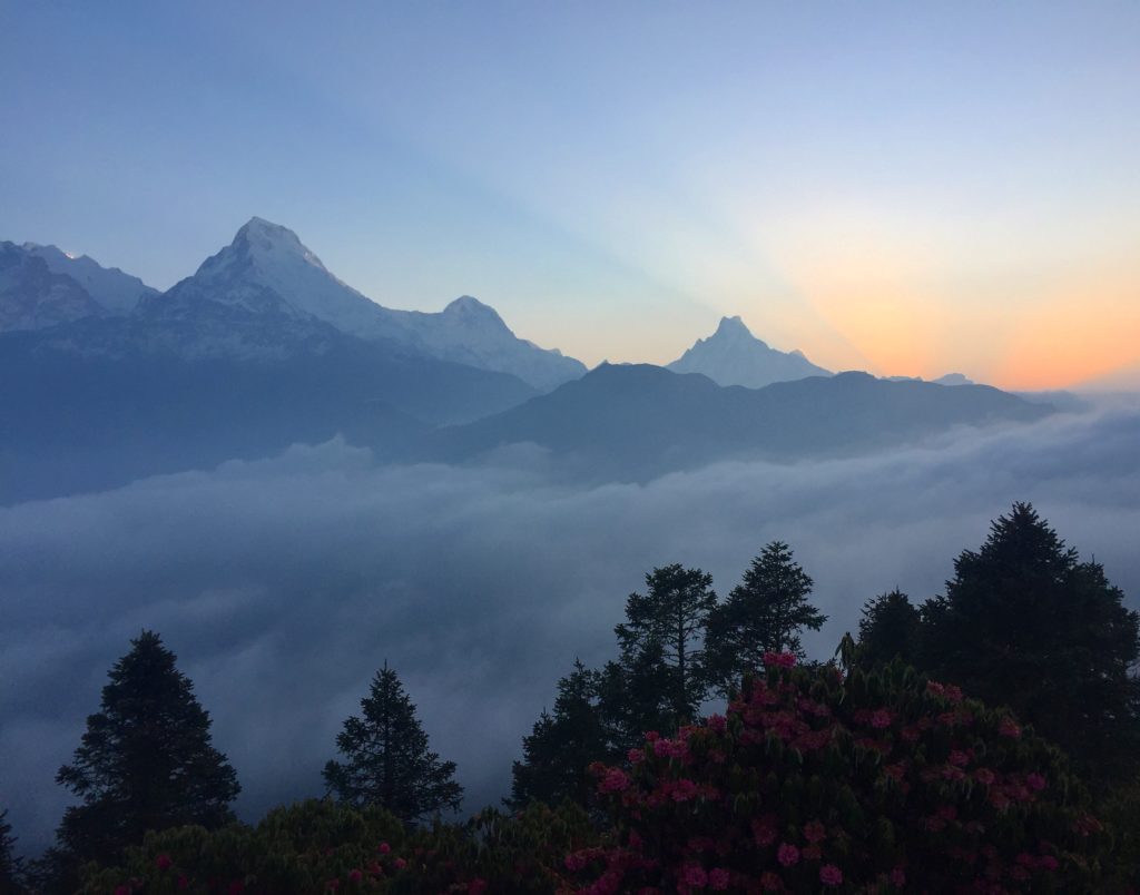 Sunrise over the Annapurna mountains.