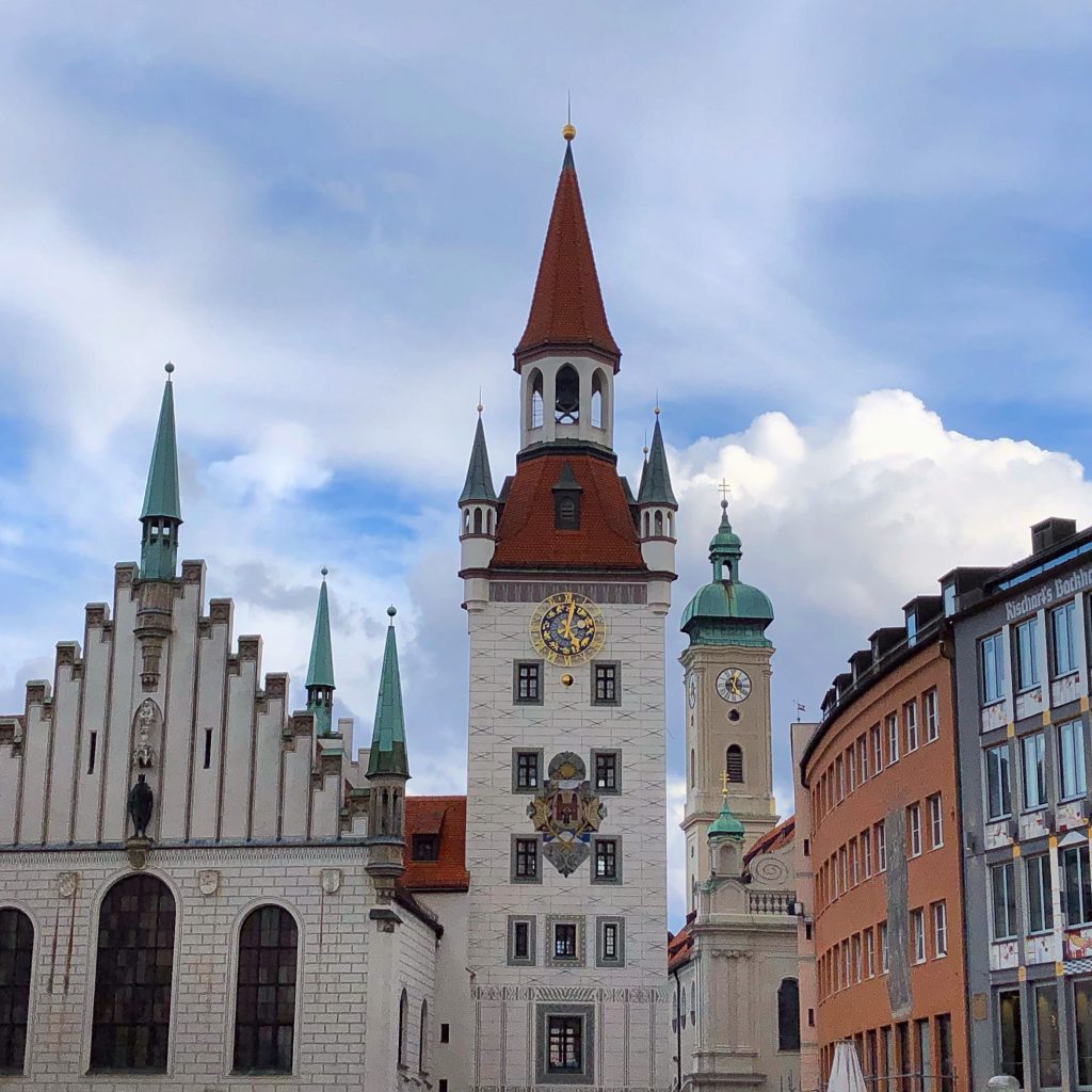 Buildings in Munich, Germany - spires, towers and facades.